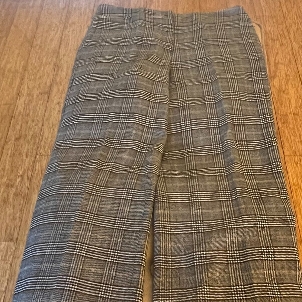 Talbots Wide Leg Plaid Pants (Black/Gold/White), Size 10, Wool Blend Stretch